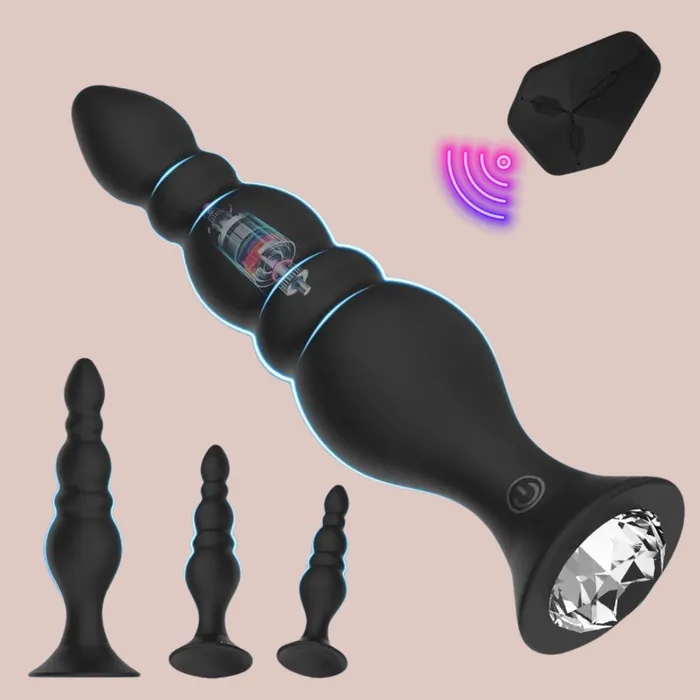 Anal House of Chastity Wireless Remote Control Beaded Long Length Anal Massager Set