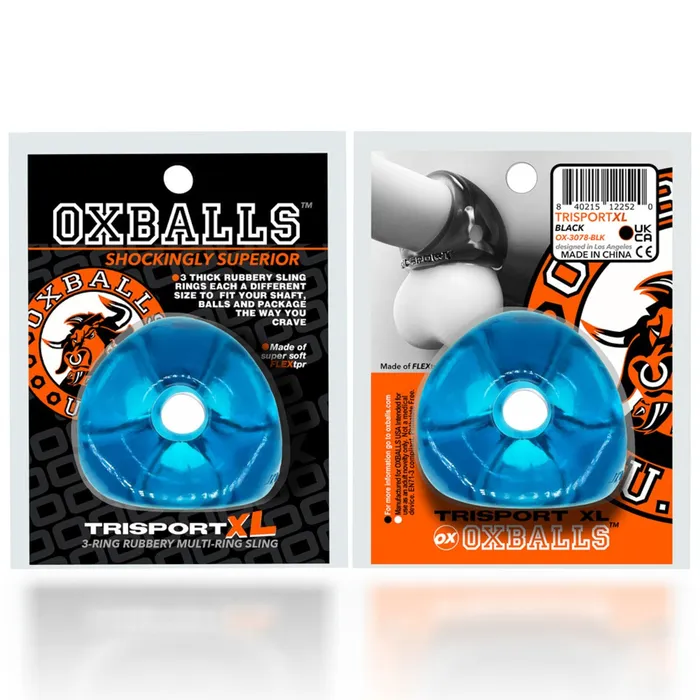 Oxballs TriSport XL Thicker 3Ring Sling Cock Ring and Ball Divider Space Blue Oxballs Male Sex Toys
