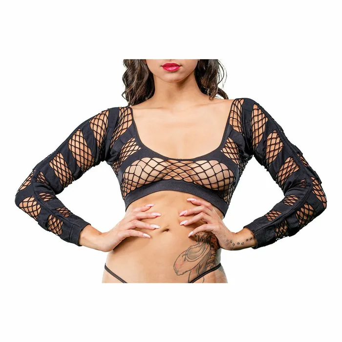 Anal Beverly Hills Beverly Hills Naughty Girl Horizontal Stripes Mesh Crotchless Legging Black One Size