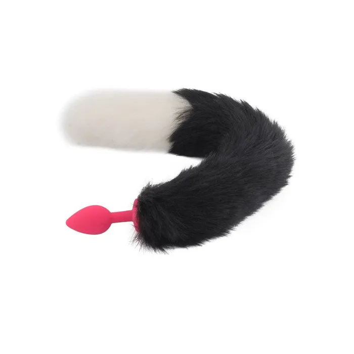 18 Black With White Fox Tail Plug Silicone Lovegasm Anal