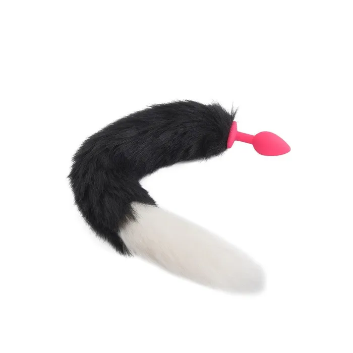 18 Black With White Fox Tail Plug Silicone Lovegasm Anal