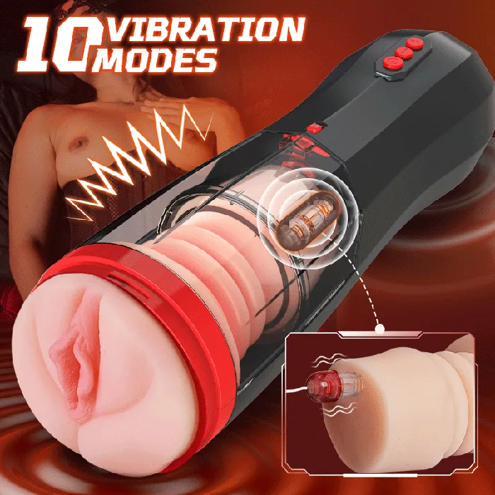 AcmeJoy Male Sex Toys ROKA Lifelike Vaginal Entrance Thrusting Vibrating Vocal Masturbator Stroker