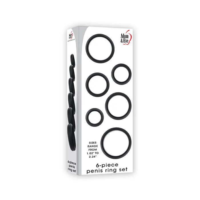Female Sex Toys Adam Eve 6Piece Silicone Cockring Set Black Evolved