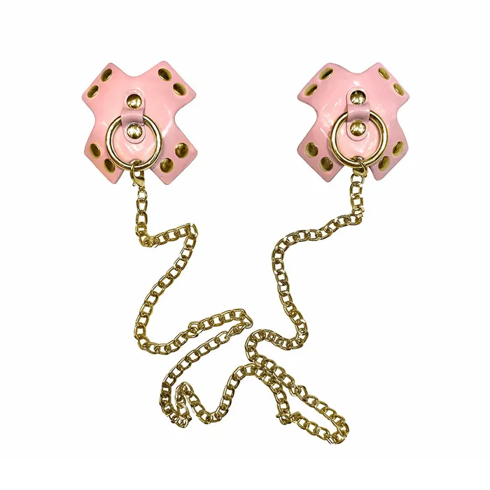 Neva Nude LLC Vibrators Neva Nude Pierced N Punked Pink Leather Gold Chain Reusable Silicone NippleCoverPasties Neva Nude LLC Vibrators Neva Nude Pierced N Punked Pink Leather Gold Chain Reusable Silicone NippleCoverPasties