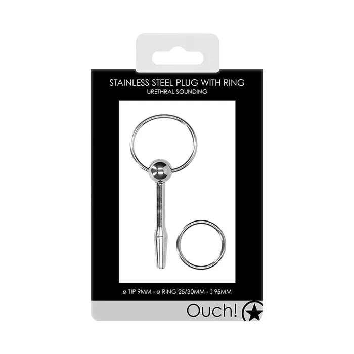 Shots America LLC Male Sex Toys Ouch Urethral Sounding Stainless Steel Plug With Ring 9 mm Shots America LLC Male Sex Toys Ouch Urethral Sounding Stainless Steel Plug With Ring 9 mm