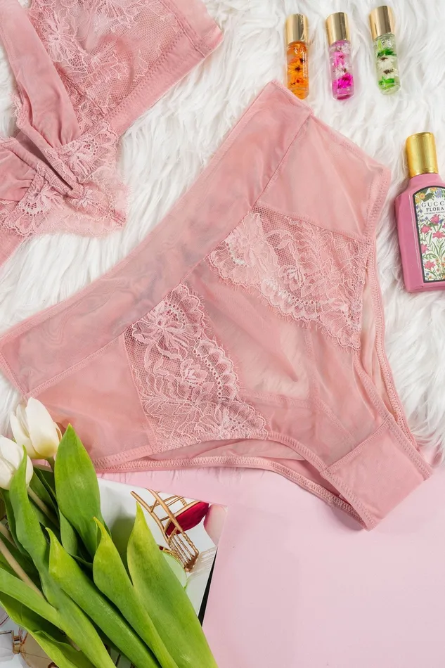 Mentionables Vibrators Lace Mesh High Waist Panty Blush Mentionables Vibrators Lace Mesh High Waist Panty Blush
