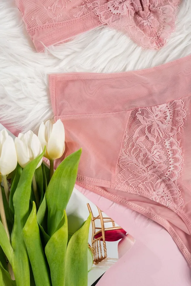 Mentionables Vibrators Lace Mesh High Waist Panty Blush Mentionables Vibrators Lace Mesh High Waist Panty Blush