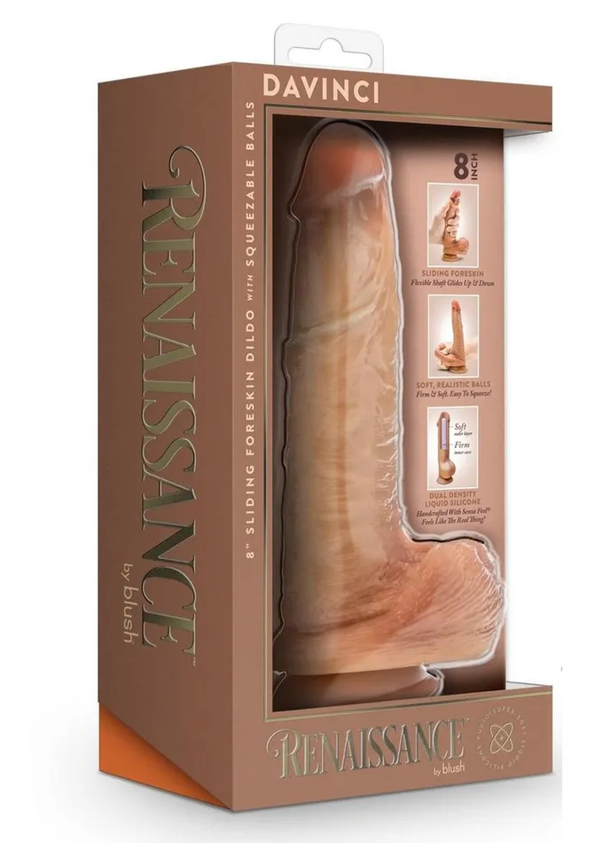 Renaissance Female Sex Toys Renaissance Davinci Silicone Sliding Foreskin Dildo with Squeezable Balls
