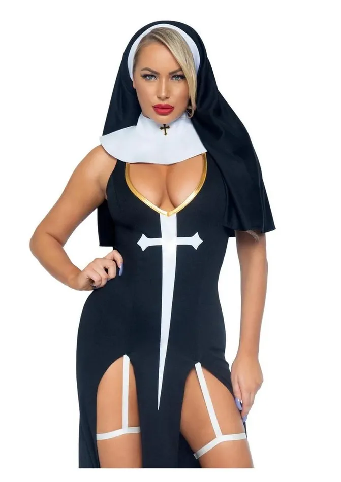 Leg Avenue Sultry Sinner Dual Slit Garter Dress with Vinyl Cross Detail Vinyl Collar and Nun Habit Leg Avenue Female Sex Toys Leg Avenue Sultry Sinner Dual Slit Garter Dress with Vinyl Cross Detail Vinyl Collar and Nun Habit Leg Avenue Female Sex Toys