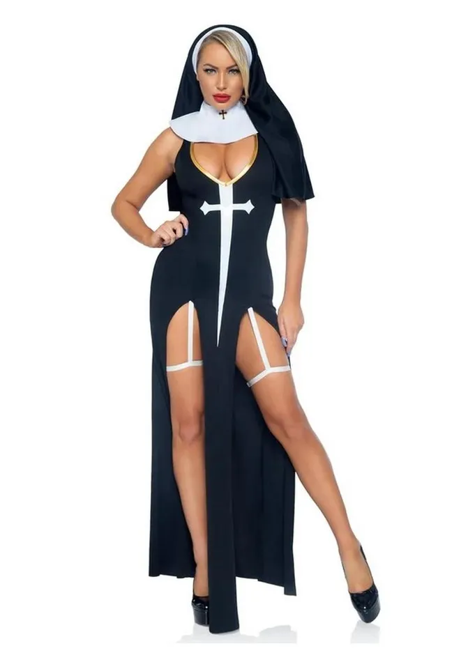 Leg Avenue Sultry Sinner Dual Slit Garter Dress with Vinyl Cross Detail Vinyl Collar and Nun Habit Leg Avenue Female Sex Toys Leg Avenue Sultry Sinner Dual Slit Garter Dress with Vinyl Cross Detail Vinyl Collar and Nun Habit Leg Avenue Female Sex Toys