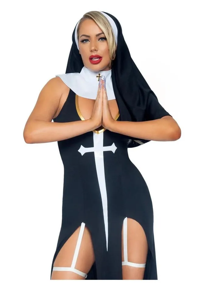 Leg Avenue Sultry Sinner Dual Slit Garter Dress with Vinyl Cross Detail Vinyl Collar and Nun Habit Leg Avenue Female Sex Toys Leg Avenue Sultry Sinner Dual Slit Garter Dress with Vinyl Cross Detail Vinyl Collar and Nun Habit Leg Avenue Female Sex Toys