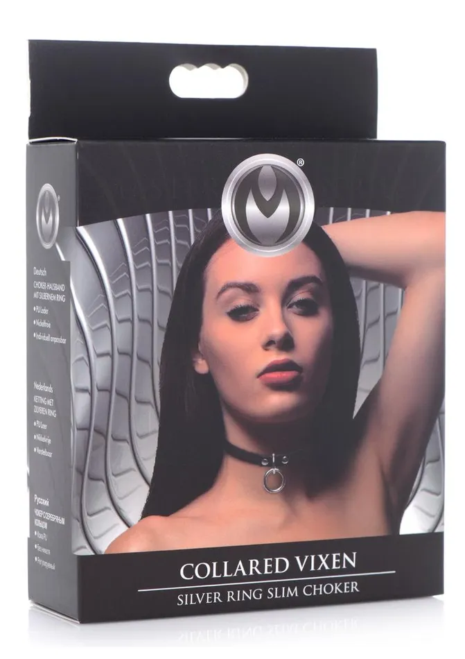 Master Series Male Sex Toys Master Series Collared Vixen Silver Ring Leather Slim Choker
