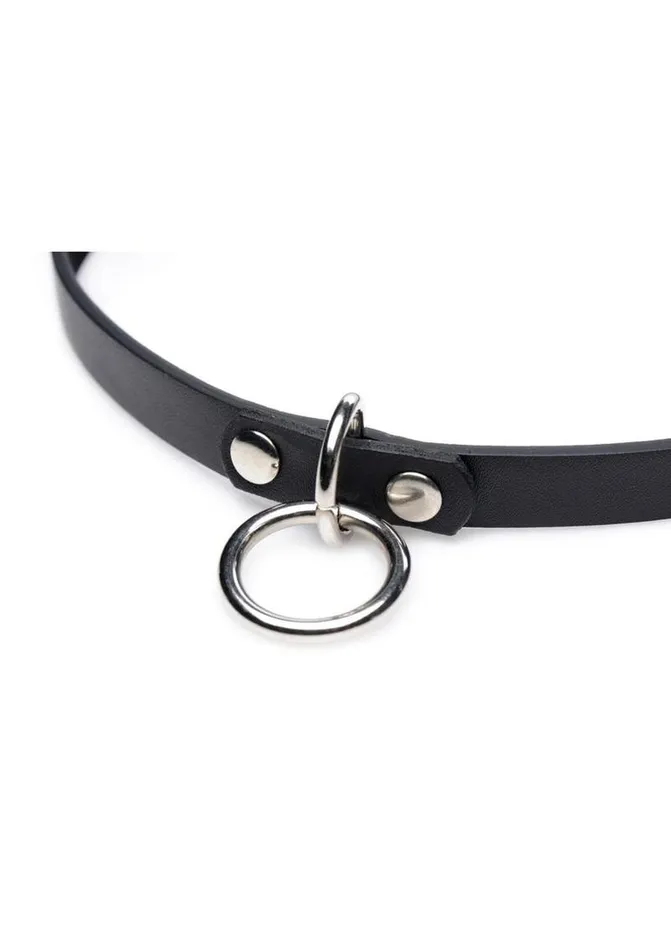 Master Series Male Sex Toys Master Series Collared Vixen Silver Ring Leather Slim Choker