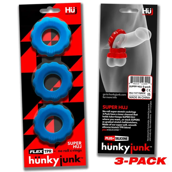 Super Hunkyjunk 3 Pc Cockrings Teal Ice Hunkyjunk Vibrators