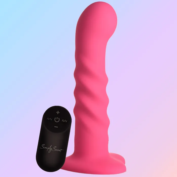 Simply Sweet 21X Vibrating Ribbed Silicone Dildo With Remote Pink Simply Sweet Female Sex Toys Simply Sweet 21X Vibrating Ribbed Silicone Dildo With Remote Pink Simply Sweet Female Sex Toys