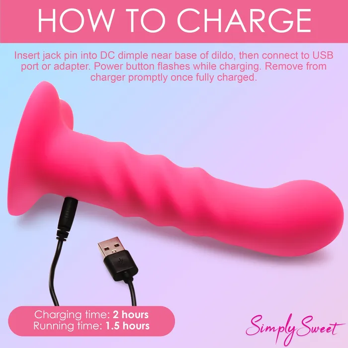 Simply Sweet 21X Vibrating Ribbed Silicone Dildo With Remote Pink Simply Sweet Female Sex Toys