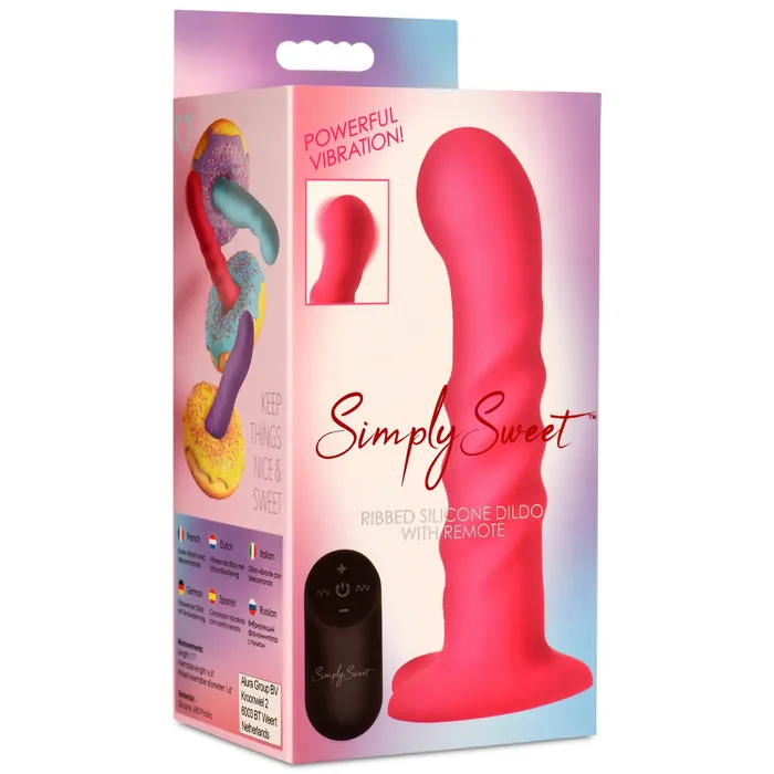 Simply Sweet 21X Vibrating Ribbed Silicone Dildo With Remote Pink Simply Sweet Female Sex Toys