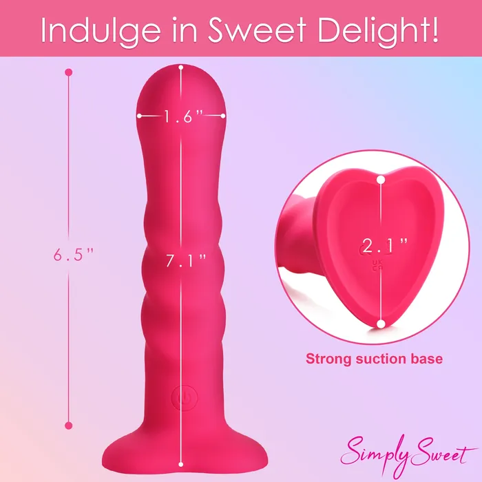 Simply Sweet 21X Vibrating Ribbed Silicone Dildo With Remote Pink Simply Sweet Female Sex Toys