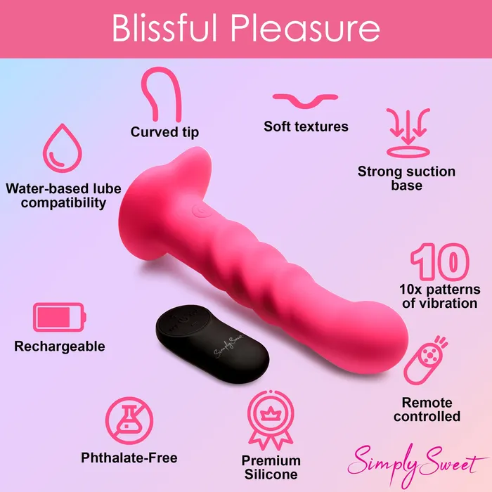 Simply Sweet 21X Vibrating Ribbed Silicone Dildo With Remote Pink Simply Sweet Female Sex Toys