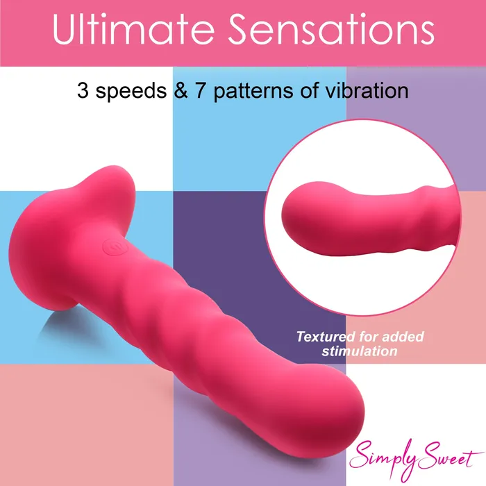 Simply Sweet 21X Vibrating Ribbed Silicone Dildo With Remote Pink Simply Sweet Female Sex Toys