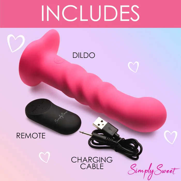 Simply Sweet 21X Vibrating Ribbed Silicone Dildo With Remote Pink Simply Sweet Female Sex Toys