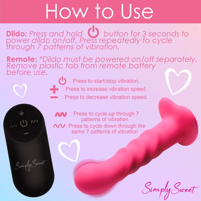 Simply Sweet 21X Vibrating Ribbed Silicone Dildo With Remote Pink Simply Sweet Female Sex Toys