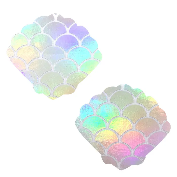 Vibrators Neva Nude Mystical Mermaid White Holographic Mermaid Shell Nipztix Pasties