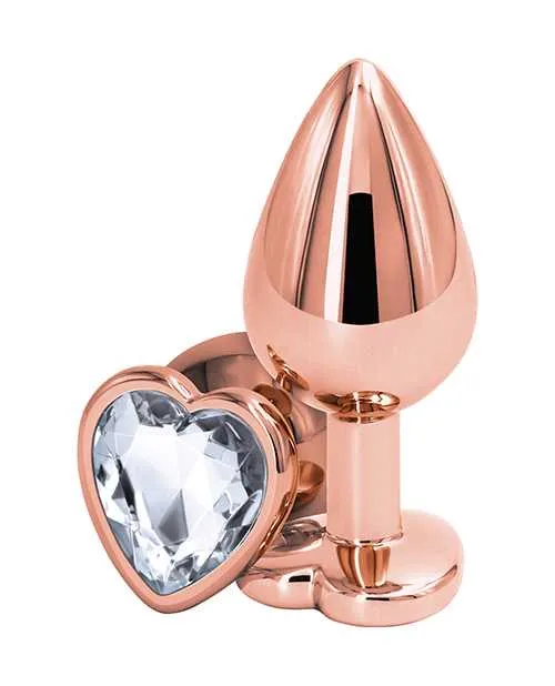 Anal Rear Assets Rear Assets Rose Gold Heart Anal Plug Medium Clear