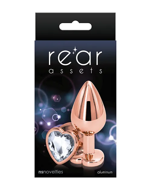 Anal Rear Assets Rear Assets Rose Gold Heart Anal Plug Medium Clear