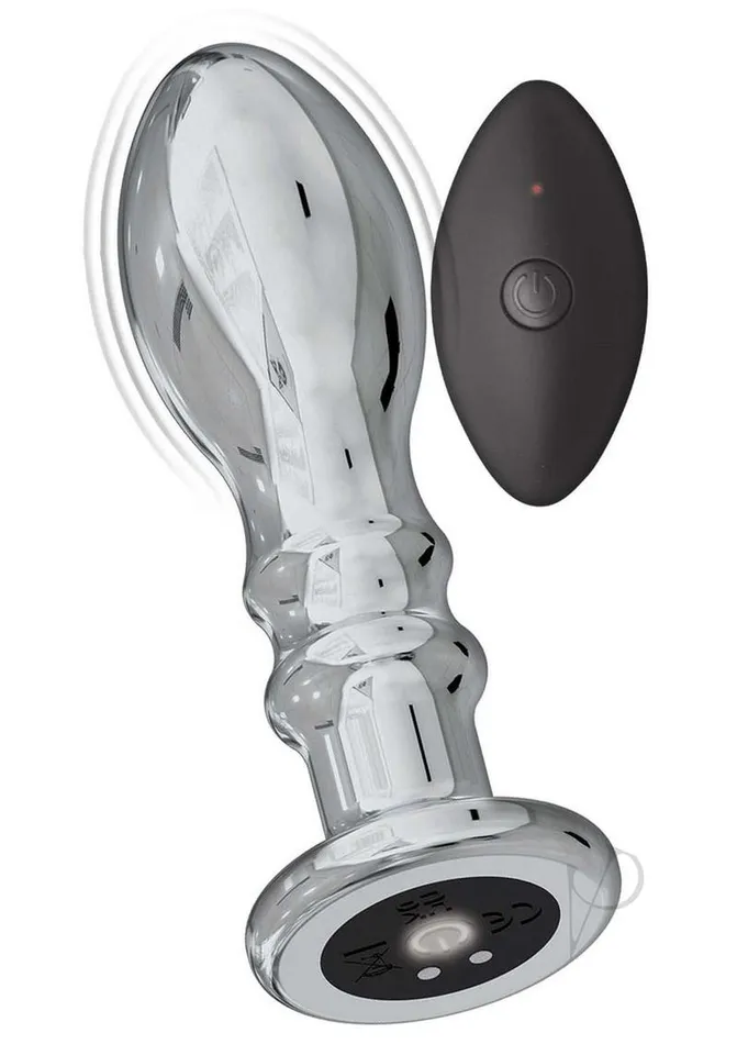 Ass Sation Male Sex Toys AssSation Rechargeable Vibrating Metal Anal Pleaser with Remote Control Silver
