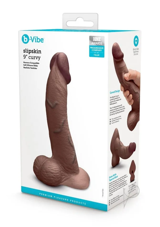 B Vibe Female Sex Toys BVibe Slipskin Realistic Silicone Curved Dildo 9in Chocolate B Vibe Female Sex Toys BVibe Slipskin Realistic Silicone Curved Dildo 9in Chocolate