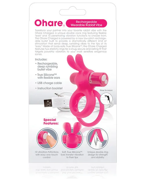 Charged Vibrators Charged Ohare Rechargeable Silicone Rabbit Cock Ring Pink