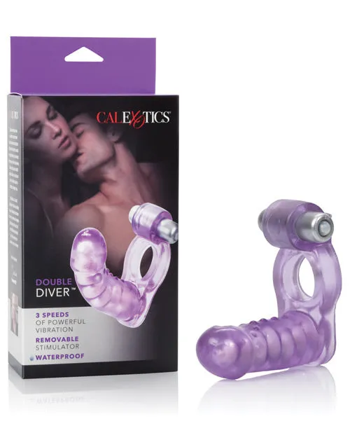 Couples Enhancers Double Diver Vibrating Enhancer with Flexible Penetrator 3 Speed Removable Bullet Clear Female Sex Toys