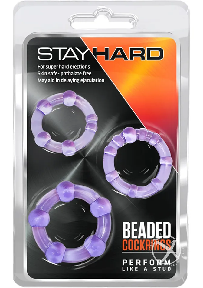 Dildos Stay Hard Stay Hard Beaded Cock Rings 3 Sizes Purple
