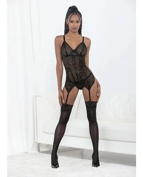 Escante Anal Honeycomb wVinyl Trim Bustier GString Black MD Escante Anal Honeycomb wVinyl Trim Bustier GString Black MD