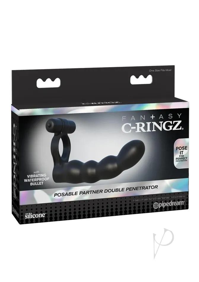 Fantasy C Ringz Couples Fantasy CRingz Posable Partner Double Penetrator Cock Ring with Bullet Black Fantasy C Ringz Couples Fantasy CRingz Posable Partner Double Penetrator Cock Ring with Bullet Black