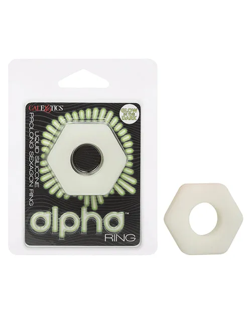 Female Sex Toys Alpha Alpha Glow in the Dark Liquid Silicone Prolong Sexagon Ring White