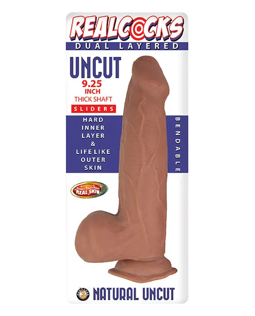 Female Sex Toys Realcocks Realcocks Dual Layered Uncut Slider Thick Shaft Dildo 925in Caramel