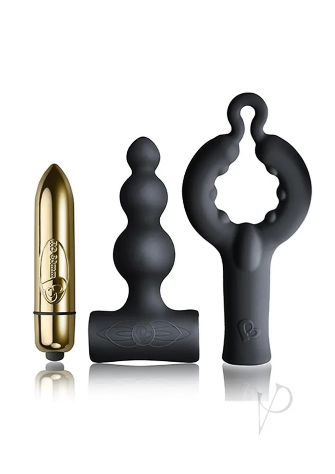 Female Sex Toys Rocks Off Silhouette Be Mine Set Bullet with Silicone Attachments Vibrator Black