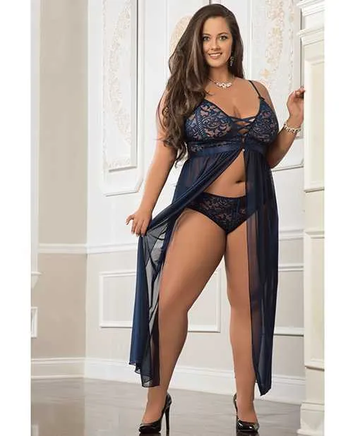G World Female Sex Toys Empire Waist Laced Sheer Long Dress Panty Midnight Navy QN G World Female Sex Toys Empire Waist Laced Sheer Long Dress Panty Midnight Navy QN