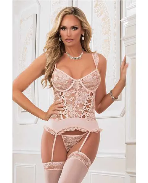 G World Vibrators Lace Up Garter Corset wThong Stockings Champagne Pink OS G World Vibrators Lace Up Garter Corset wThong Stockings Champagne Pink OS