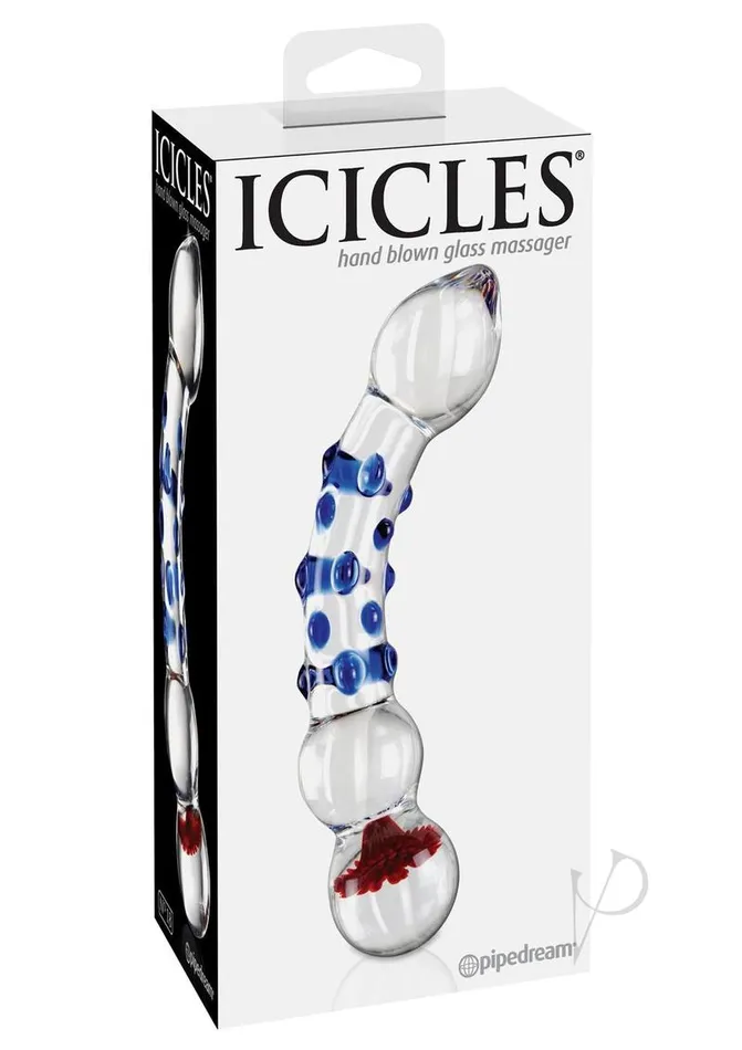 Icicles No 18 Textured Glass Dildo 75in ClearBlue Icicles Dildos