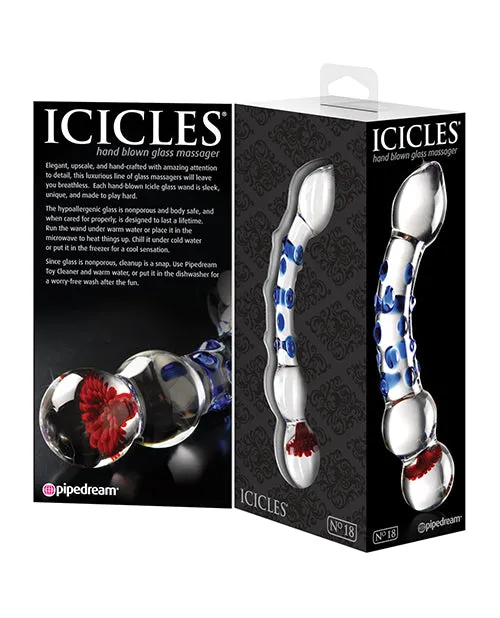 Icicles No 18 Textured Glass Dildo 75in ClearBlue Icicles Dildos