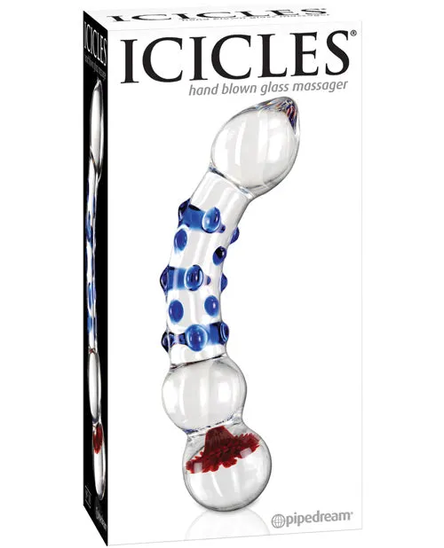 Icicles No 18 Textured Glass Dildo 75in ClearBlue Icicles Dildos