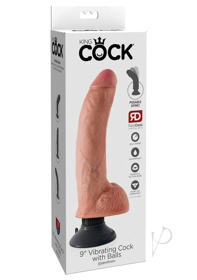 King Cock Dildos King Cock Vibrating Dildo with Balls 9in Vanilla