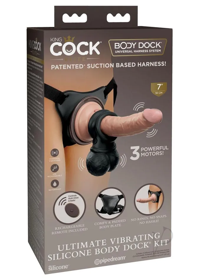 King Cock Female Sex Toys King Cock Elite Ultimate Vibrating Rechargeable Silicone Body Dock Kit with Vibrating Crown Jewels and Dildo with Remote Control 8in VanillaBlack King Cock Female Sex Toys King Cock Elite Ultimate Vibrating Rechargeable Silicone Body Dock Kit with Vibrating Crown Jewels and Dildo with Remote Control 8in VanillaBlack