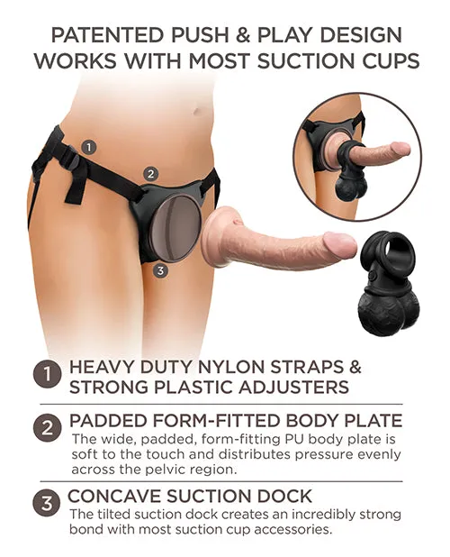 King Cock Female Sex Toys King Cock Elite Ultimate Vibrating Rechargeable Silicone Body Dock Kit with Vibrating Crown Jewels and Dildo with Remote Control 8in VanillaBlack