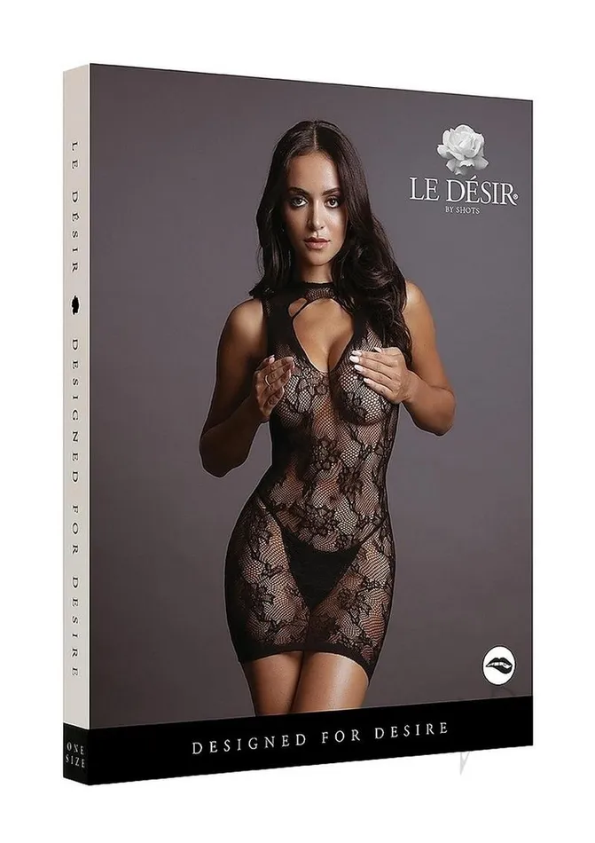 Le Desir Anal High Neck Lace Mini Dress OS Black
