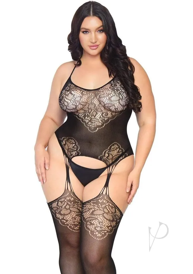 Leg Avenue Bodystockings Playsuits Leg Avenue Seamless Jacquard Lace Suspender Bodystocking 1X2X Black Leg Avenue Bodystockings Playsuits Leg Avenue Seamless Jacquard Lace Suspender Bodystocking 1X2X Black