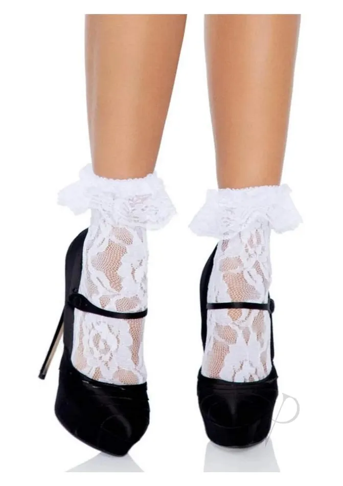 Leg Avenue Female Sex Toys Leg Avenue Lace Anklet with Ruffles OS White